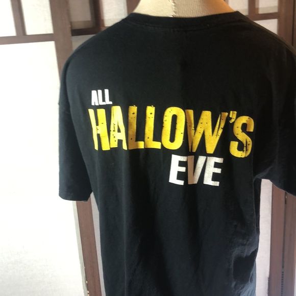 Gildan Halloween tshirt sz large Spider/Moon/All Hallows Eve black,white/yellow - Picture 15 of 15